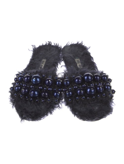 Miu Miu Shearling Crystal Embellishments Slides