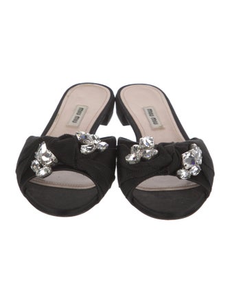 Miu Miu Faux Pearl Accents Satin Slides