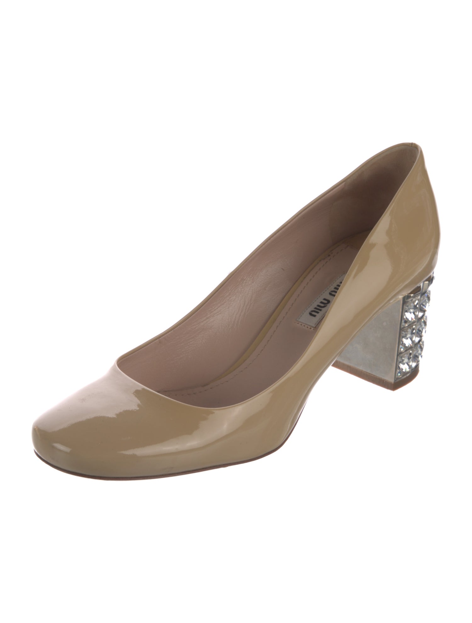 Miu Miu Patent Leather Crystal Embellishments Pumps