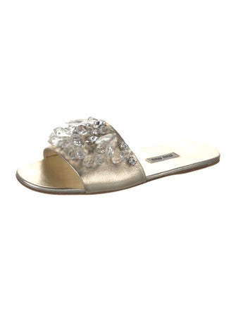 Miu Miu Leather Crystal Embellishments Slides