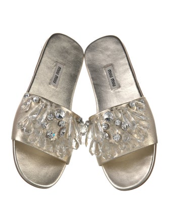 Miu Miu Leather Crystal Embellishments Slides