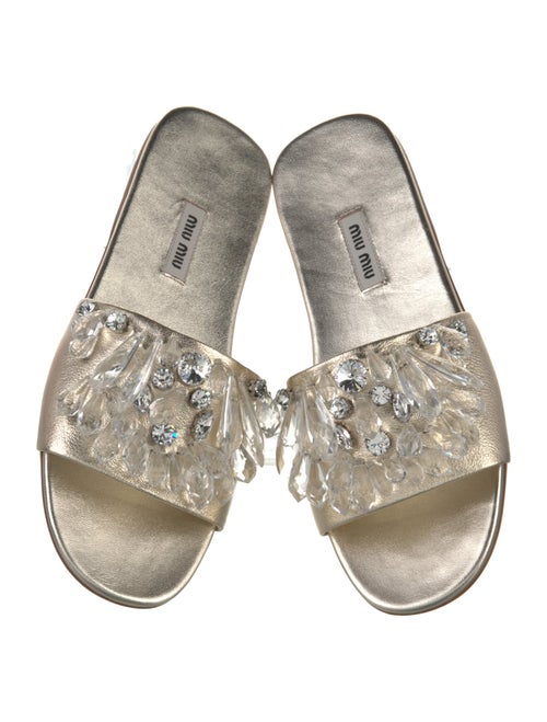 Miu Miu Leather Crystal Embellishments Slides