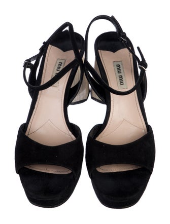 Miu Miu Suede Crystal Embellishments Slingback Sandals