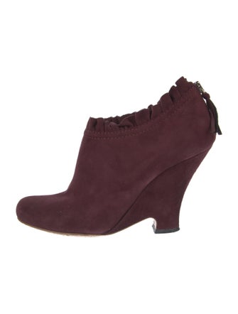 Miu Miu Suede Ruffle Embellishment Lace-Up Boots