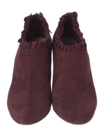 Miu Miu Suede Ruffle Embellishment Lace-Up Boots