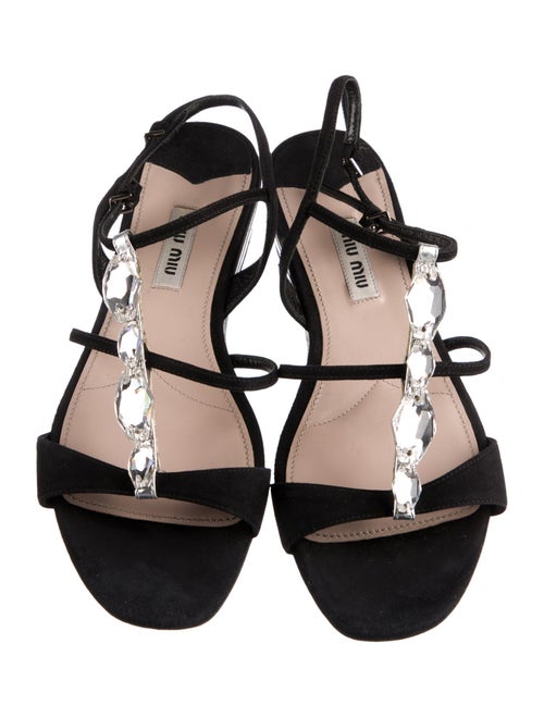 Miu Miu Suede Crystal Embellishments Slingback Sandals