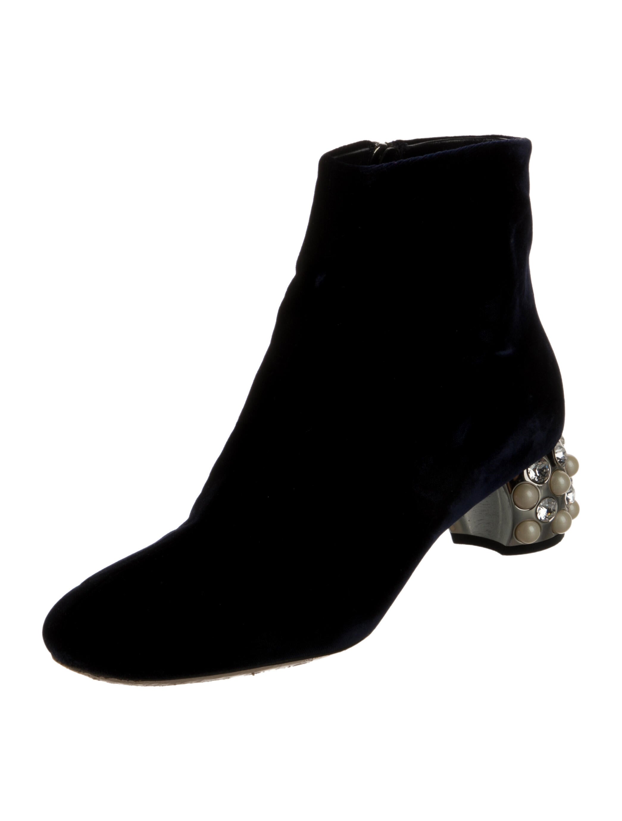 Miu Miu Velvet Crystal Embellishments Boots