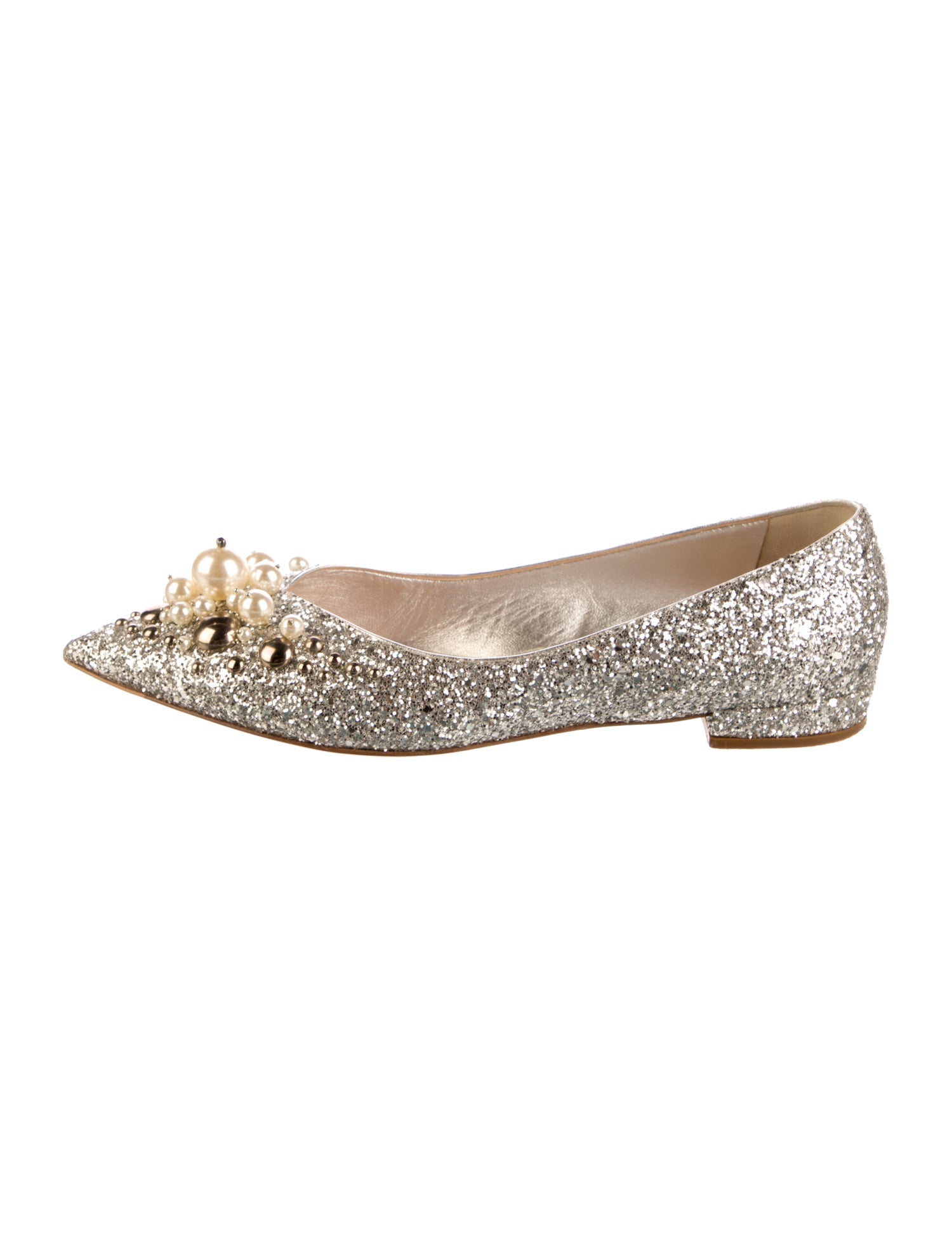 Miu Miu Faux Pearl Accents Glitter Flats