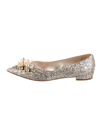 Miu Miu Faux Pearl Accents Glitter Flats