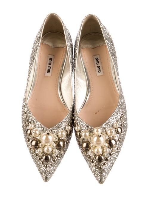 Miu Miu Faux Pearl Accents Glitter Flats