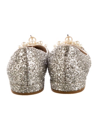 Miu Miu Faux Pearl Accents Glitter Flats