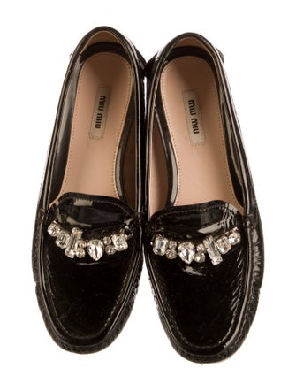 Miu Miu Patent Leather Crystal Embellishments Loafers