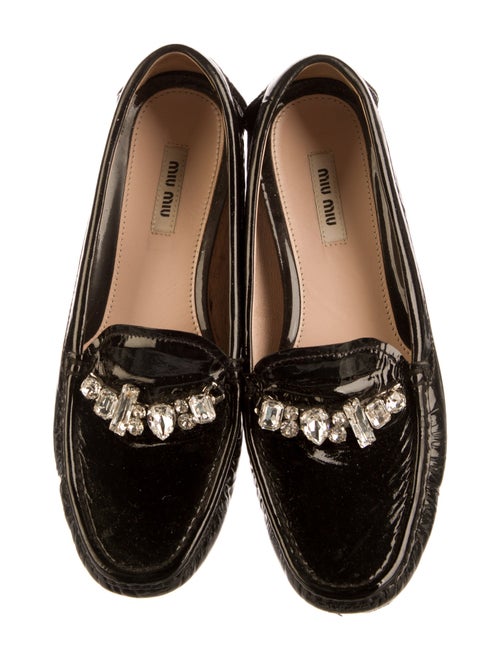 Miu Miu Patent Leather Crystal Embellishments Loafers