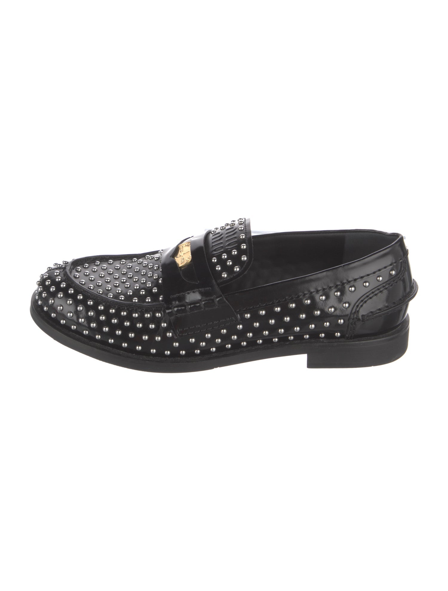 Miu Miu Patent Leather Studded Accents Loafers
