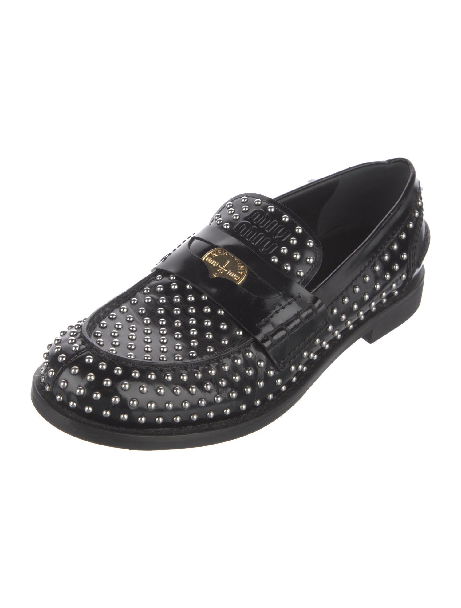 Miu Miu Patent Leather Studded Accents Loafers