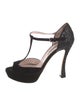 Miu Miu Suede Glitter Accents T-Strap Pumps