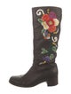 Miu Miu Leather Floral Print Riding Boots