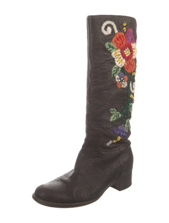 Miu Miu Leather Floral Print Riding Boots