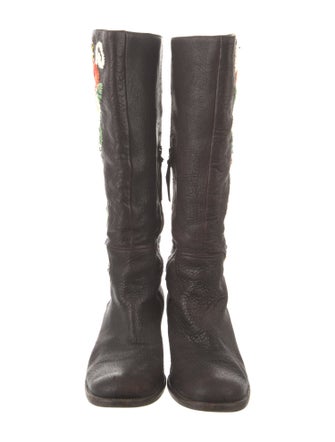 Miu Miu Leather Floral Print Riding Boots