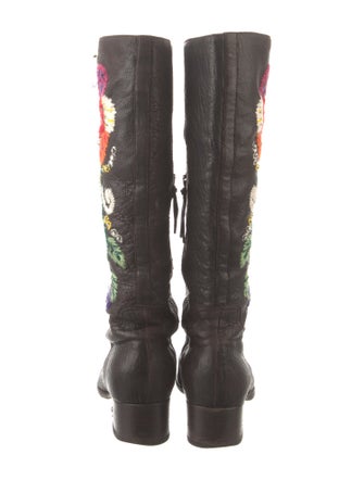 Miu Miu Leather Floral Print Riding Boots