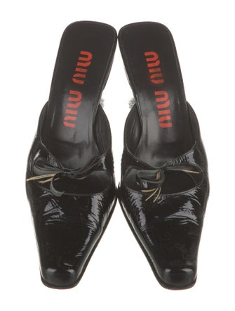Miu Miu Patent Leather Bow Accents Mules