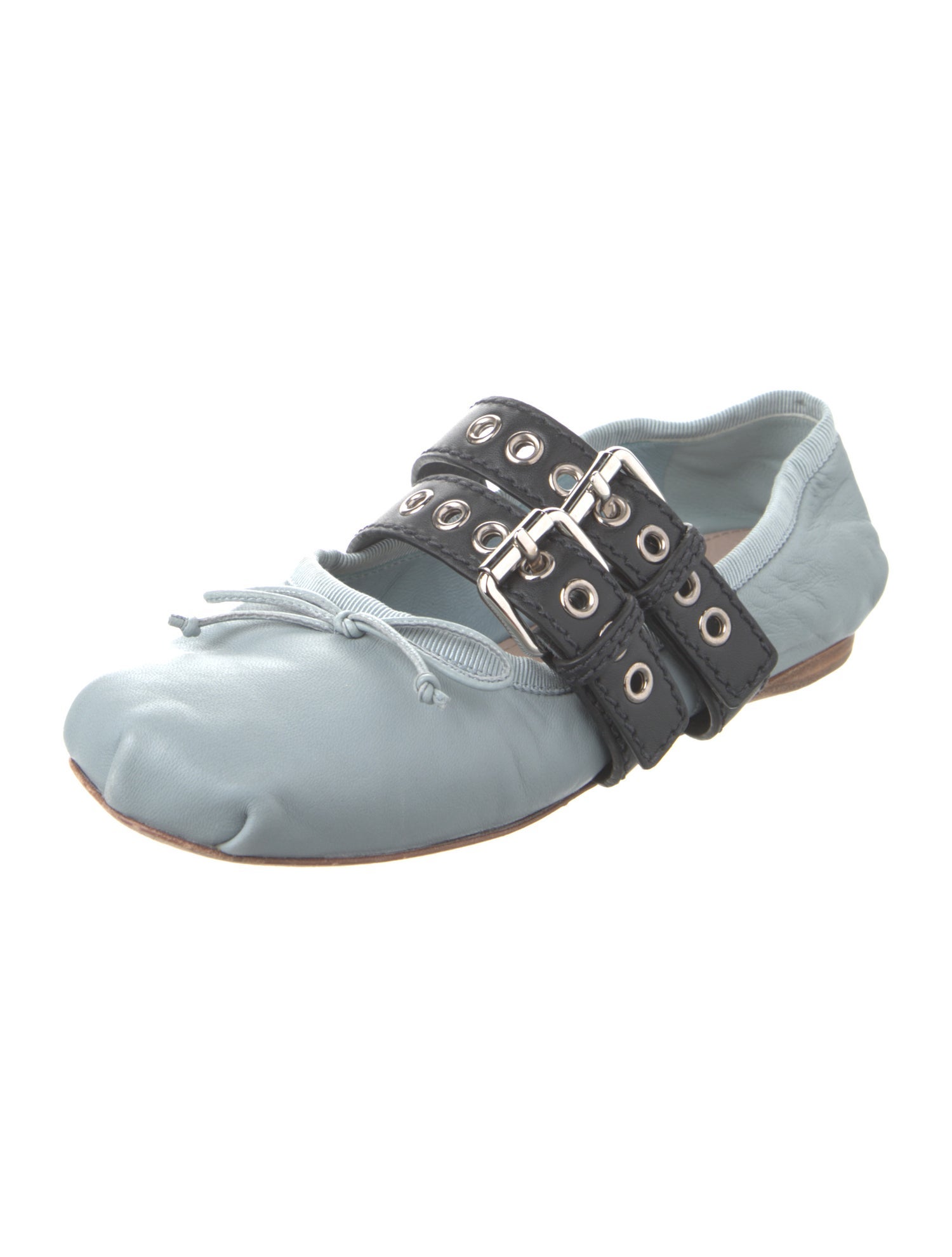 Miu Miu Leather Bow Accents Mary Jane Flats