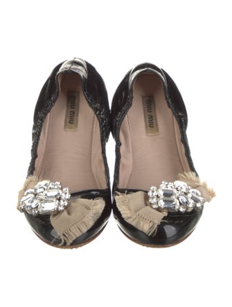 Miu Miu Patent Leather Bow Accents Flats