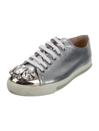 Miu Miu Patent Leather Crystal Embellishments Sneakers
