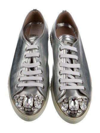 Miu Miu Patent Leather Crystal Embellishments Sneakers