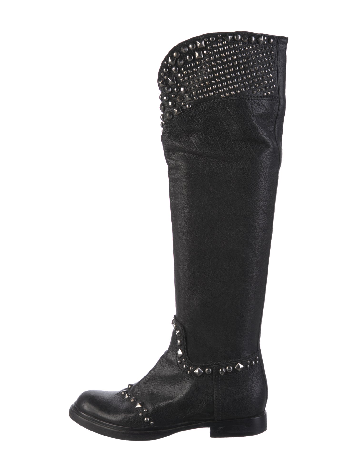 Miu Miu Leather Studded Accents Riding Boots
