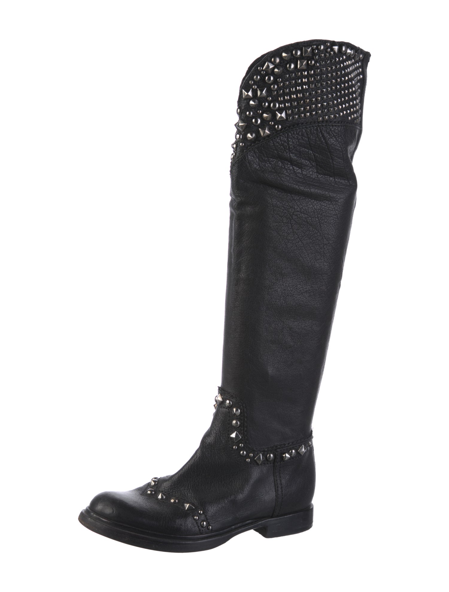 Miu Miu Leather Studded Accents Riding Boots