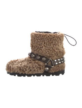 Miu Miu Fur Studded Accents Lace-Up Boots
