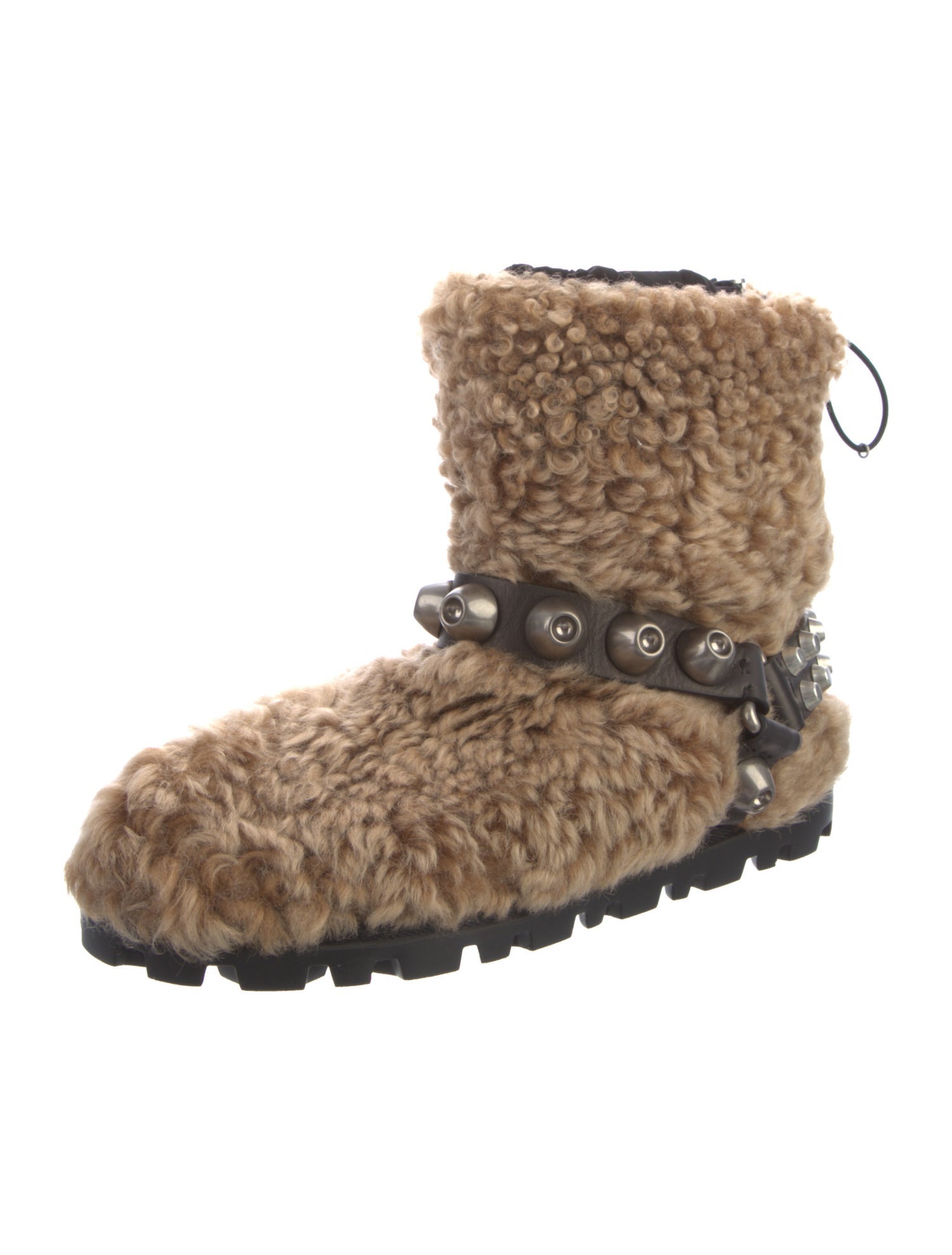 Miu Miu Fur Studded Accents Lace-Up Boots