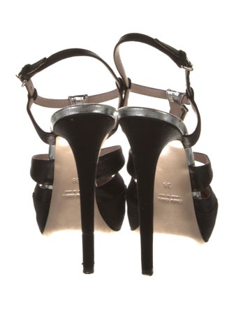 Miu Miu Satin Crystal Embellishments T-Strap Pumps