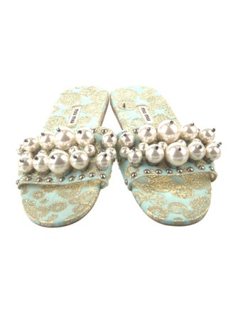 Miu Miu Printed Studded Accents Slides