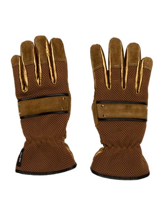 Miu Miu Metallic Leather-Trimmed Gloves