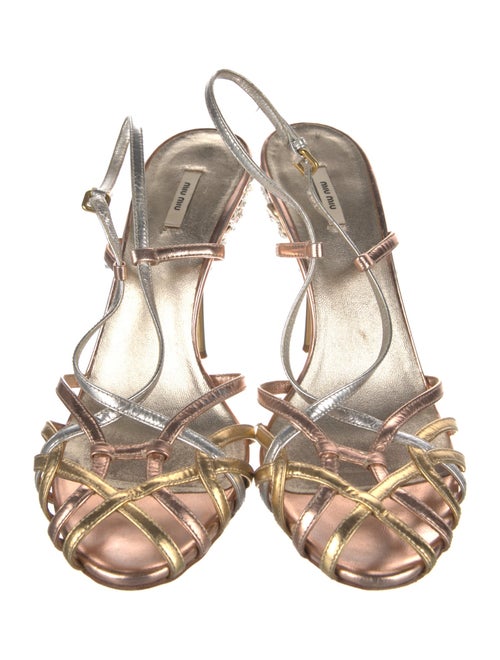 Miu Miu Leather Crystal Embellishments Slingback Sandals