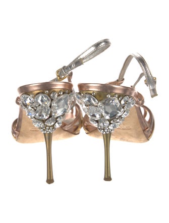 Miu Miu Leather Crystal Embellishments Slingback Sandals