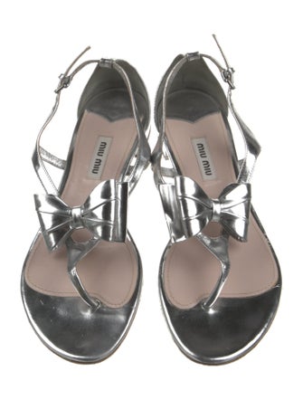 Miu Miu Patent Leather Bow Accents Slingback Sandals
