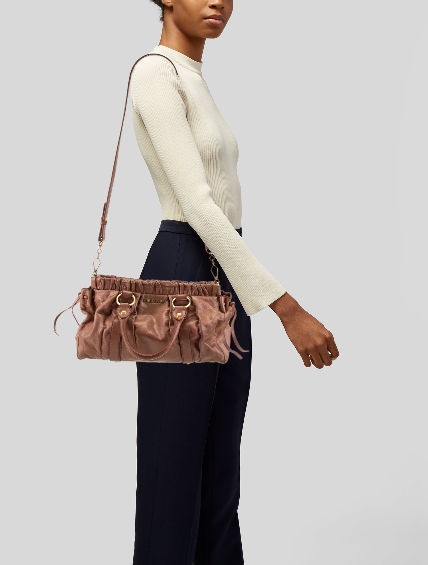 Miu Miu Leather Gathered Tote