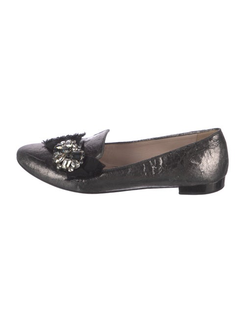 Miu Miu Leather Crystal Embellishments Loafers