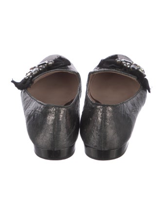 Miu Miu Leather Crystal Embellishments Loafers