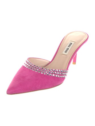 Miu Miu Suede Crystal Embellishments Mules