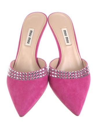Miu Miu Suede Crystal Embellishments Mules