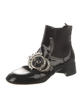 Miu Miu Patent Leather Crystal Embellishments Chelsea Boots