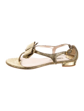 Miu Miu Leather Animal Print T-Strap Sandals
