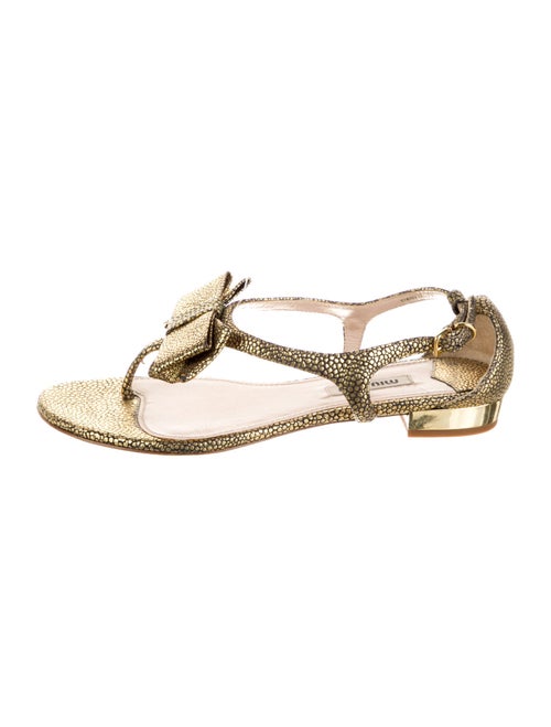 Miu Miu Leather Animal Print T-Strap Sandals
