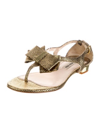 Miu Miu Leather Animal Print T-Strap Sandals