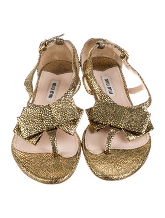 Miu Miu Leather Animal Print T-Strap Sandals