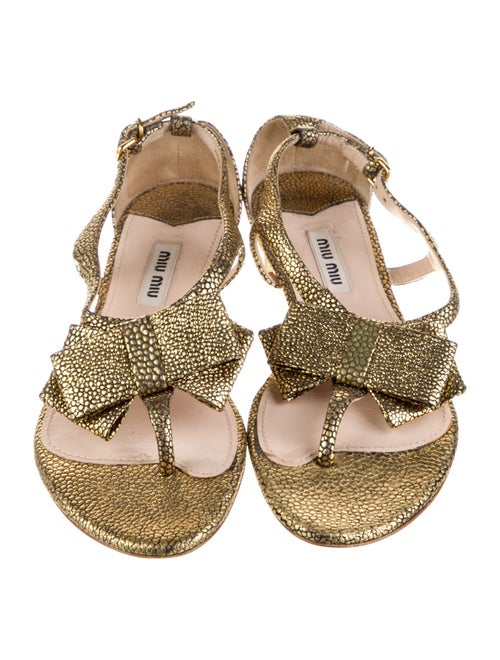 Miu Miu Leather Animal Print T-Strap Sandals